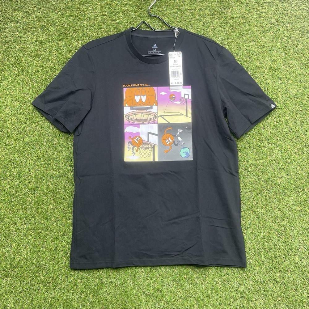 Adidas Basketball Shirt Mens Medium Black Casual Graphic Tee Short Sleeve NWT